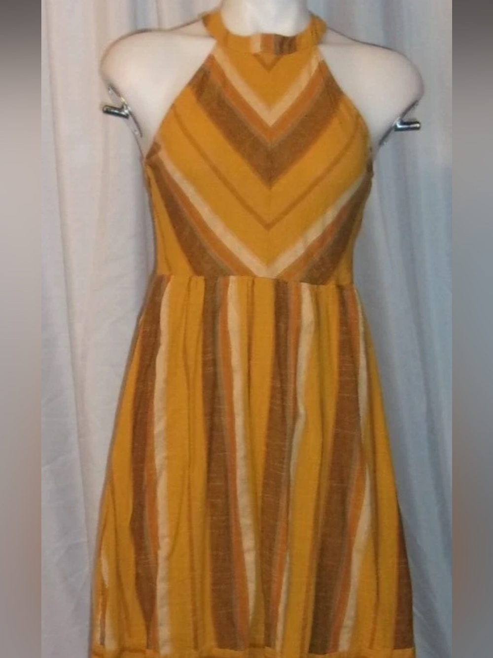 Sleeveless Yellow Striped Halter Midi Dress blue pepper size medium